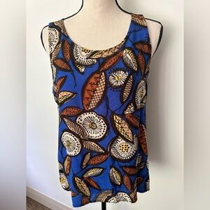 d'mora Blue All Over  Print Sleevless Blouse Womens M NWOT